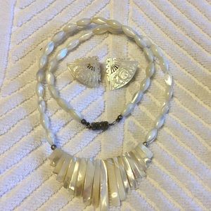 Vintage MOP Necklace and carved fan earrings